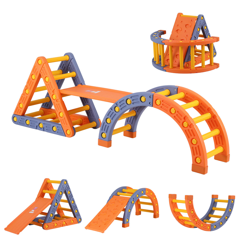 Keezi Kids Climbing Frame Set With Slide Indoor Outdoor Toddler Toys Pikler Triangle Climber With Arch
